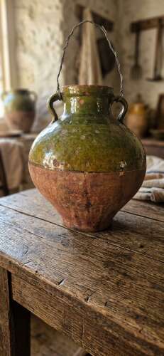 19th Century Anatolian Amphora half glazed terracotta water jug
