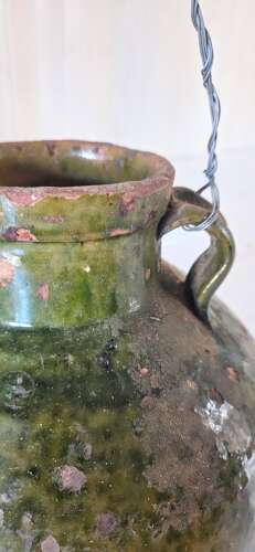 19th Century Anatolian Amphora half glazed terracotta water jug
