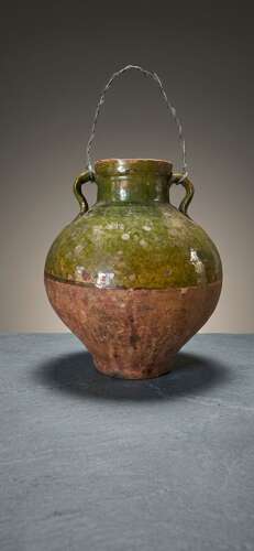 19th Century Anatolian Amphora half glazed terracotta water jug