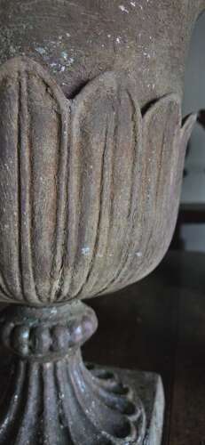 A pair of Andrew Handyside cast iron Lotus pattern garden Urns c1860