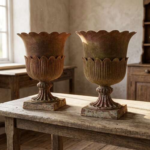 A pair of Andrew Handyside cast iron Lotus pattern garden Urns c1860