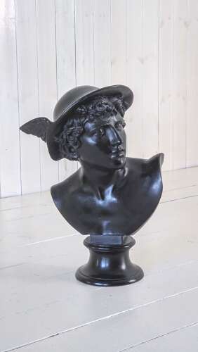 19th Century Wedgwood Black Basalt Library bust of Roman God Mercury