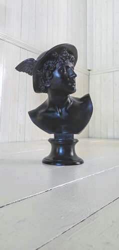 19th Century Wedgwood Black Basalt Library bust of Roman God Mercury
