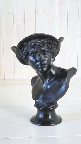 19th Century Wedgwood Black Basalt Library bust of Roman God Mercury