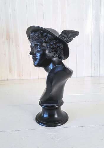19th Century Wedgwood Black Basalt Library bust of Roman God Mercury