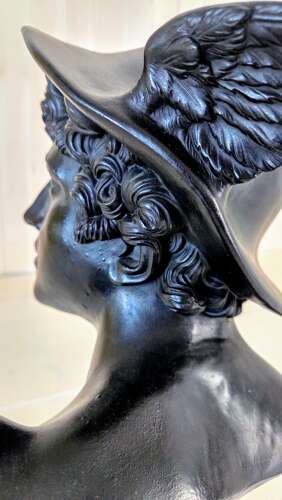 19th Century Wedgwood Black Basalt Library bust of Roman God Mercury