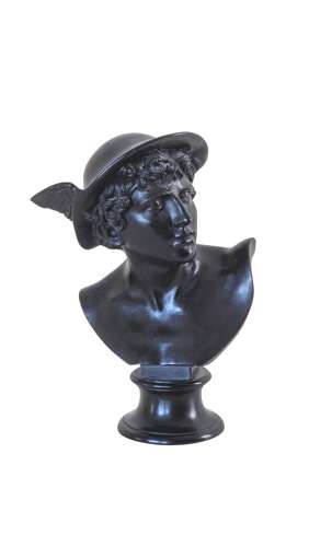 19th Century Wedgwood Black Basalt Library bust of Roman God Mercury