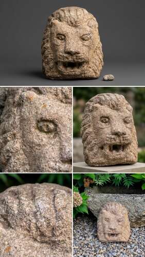 An early antique Irish carved Granite Lion Mask Spout