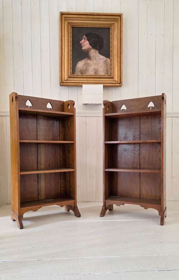 Rare Pair of Liberty&Co, London c1910 Arts&Crafts Golden Oak Open Bookcases