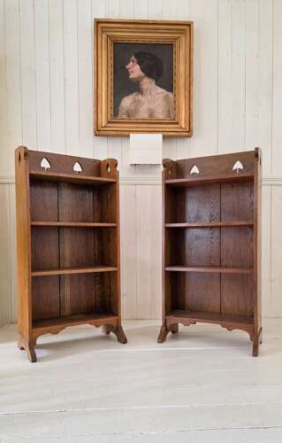 Rare Pair of Liberty&Co, London c1910 Arts&Crafts Golden Oak Open Bookcases