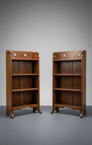 Rare Pair of Liberty&Co, London c1910 Arts&Crafts Golden Oak Open Bookcases