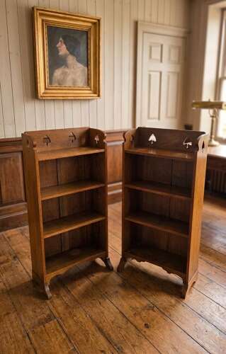 Rare Pair of Liberty&Co, London c1910 Arts&Crafts Golden Oak Open Bookcases